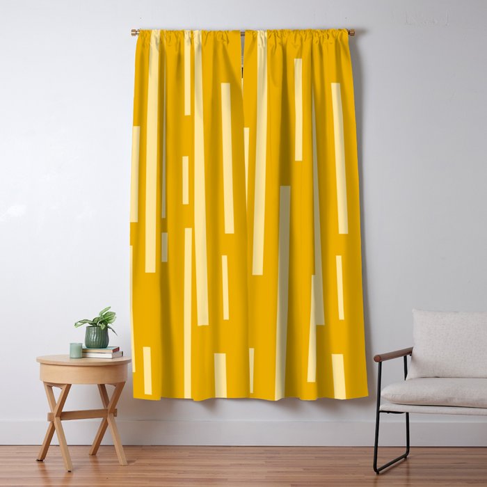 Interrupted Lines Mid-Century Modern Minimalist Abstract Geometric Pattern in Honey Mustard Window Curtain Gallery Image 5