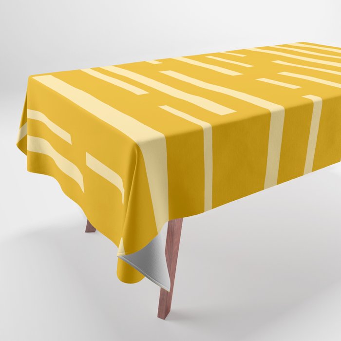 Interrupted Lines Mid-Century Modern Minimalist Abstract Geometric Pattern in Honey Mustard Tablecloth Gallery Image 1