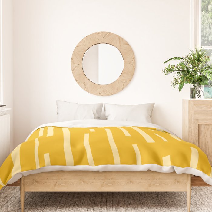 Interrupted Lines Mid-Century Modern Minimalist Abstract Geometric Pattern in Honey Mustard Duvet Cover Gallery Image 3