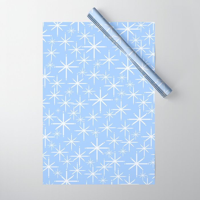 Light Blue Mid Century Modern Twinkling Stars Retro Atomic Pastel Pattern Wrapping Paper Gallery Image 1