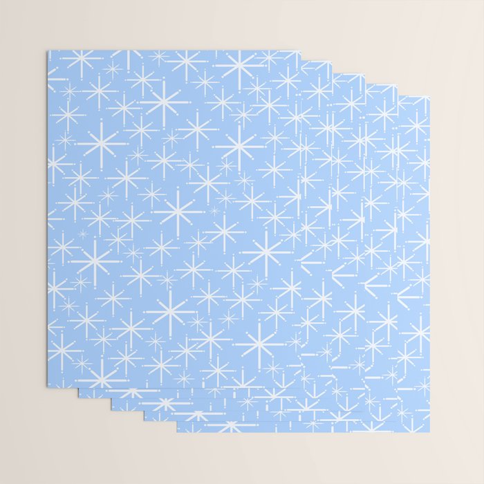 Light Blue Mid Century Modern Twinkling Stars Retro Atomic Pastel Pattern Wrapping Paper Gallery Image 3