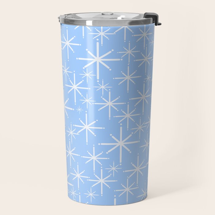 Light Blue Mid Century Modern Twinkling Stars Retro Atomic Pastel Pattern Travel Mug Gallery Image 2