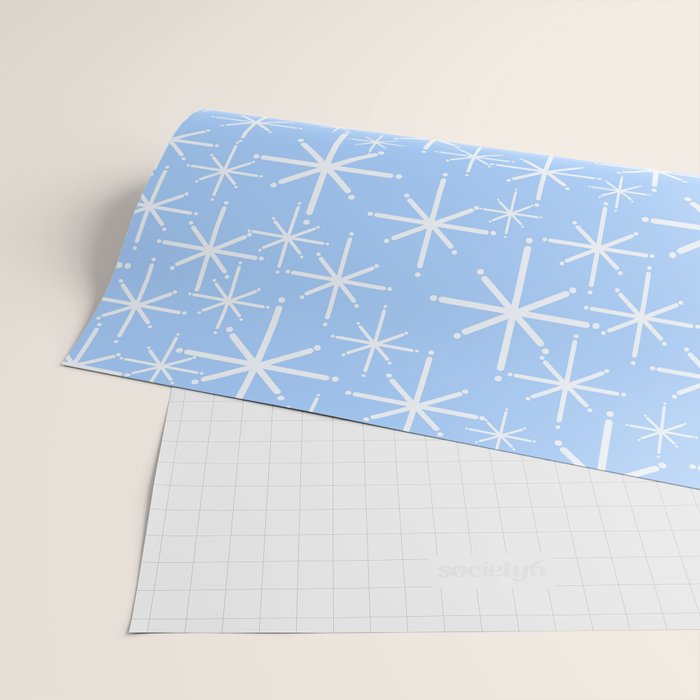 Light Blue Mid Century Modern Twinkling Stars Retro Atomic Pastel Pattern Wrapping Paper Gallery Image 2