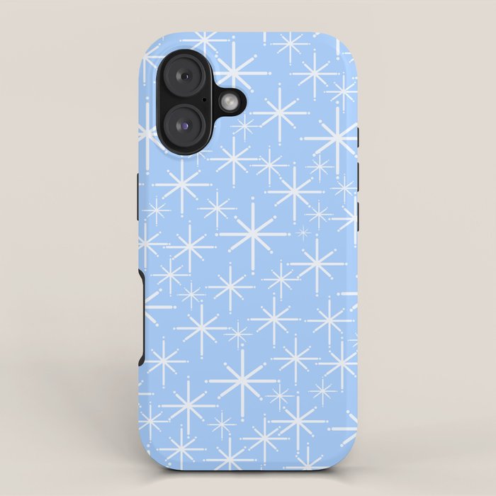 Light Blue Mid Century Modern Twinkling Stars Retro Atomic Pastel Pattern iPhone Case Gallery Image 1