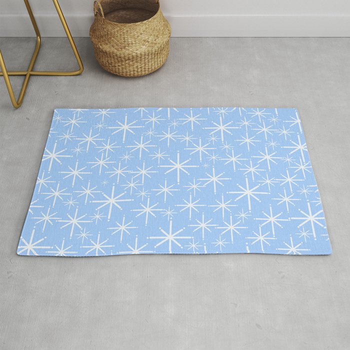 Light Blue Mid Century Modern Twinkling Stars Retro Atomic Pastel Pattern Rug Gallery Image 1
