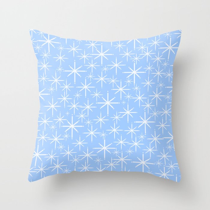 Light Blue Mid Century Modern Twinkling Stars Retro Atomic Pastel Pattern Throw Pillow Gallery Image 1