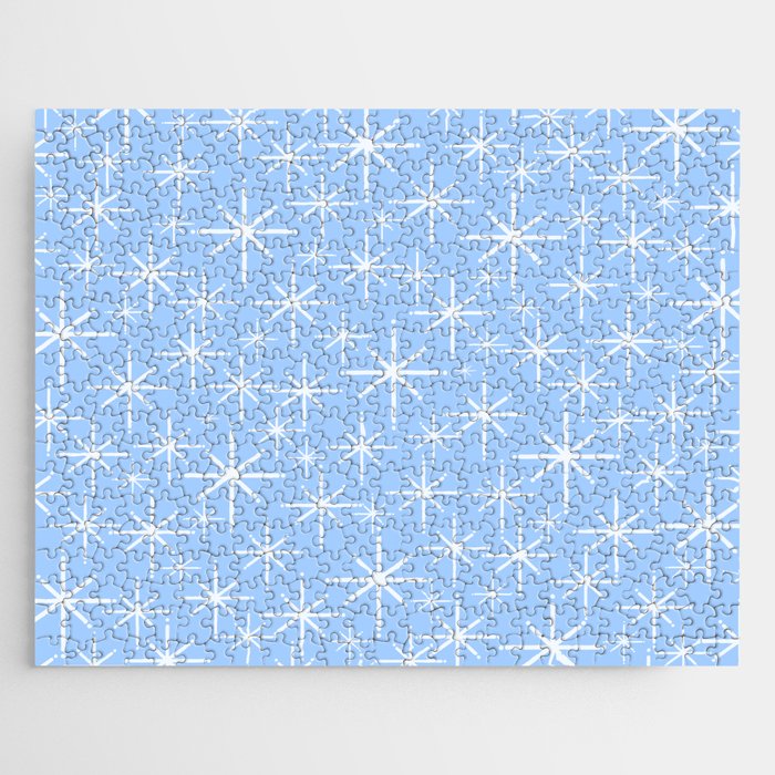 Light Blue Mid Century Modern Twinkling Stars Retro Atomic Pastel Pattern Jigsaw Puzzle Gallery Image 1