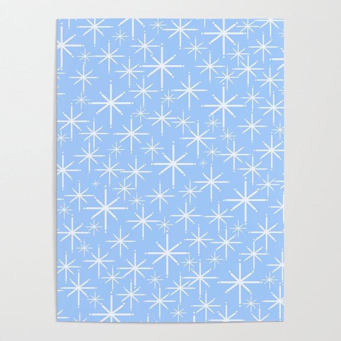 Light Blue Mid Century Modern Twinkling Stars Retro Atomic Pastel Pattern Poster Gallery Image 4