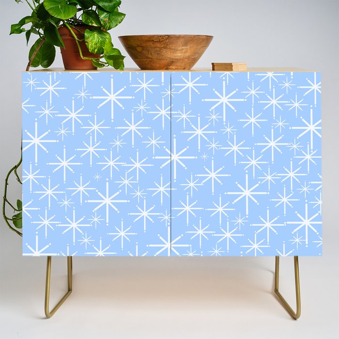 Light Blue Mid Century Modern Twinkling Stars Retro Atomic Pastel Pattern Credenza Gallery Image 1