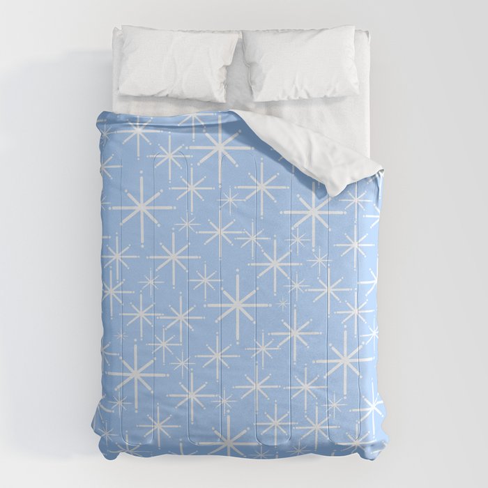 Light Blue Mid Century Modern Twinkling Stars Retro Atomic Pastel Pattern Comforter Gallery Image 6