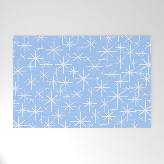 Light Blue Mid Century Modern Twinkling Stars Retro Atomic Pastel Pattern Welcome Mat Gallery Image 1