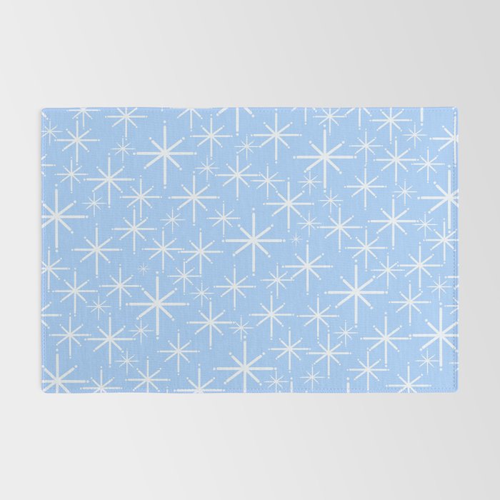 Light Blue Mid Century Modern Twinkling Stars Retro Atomic Pastel Pattern Rug Gallery Image 2