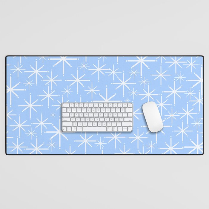 Light Blue Mid Century Modern Twinkling Stars Retro Atomic Pastel Pattern Desk Mat Gallery Image 1