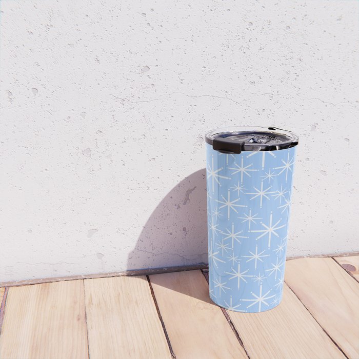 Light Blue Mid Century Modern Twinkling Stars Retro Atomic Pastel Pattern Travel Mug Gallery Image 4