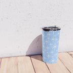 Light Blue Mid Century Modern Twinkling Stars Retro Atomic Pastel Pattern Travel Mug Gallery Image 4