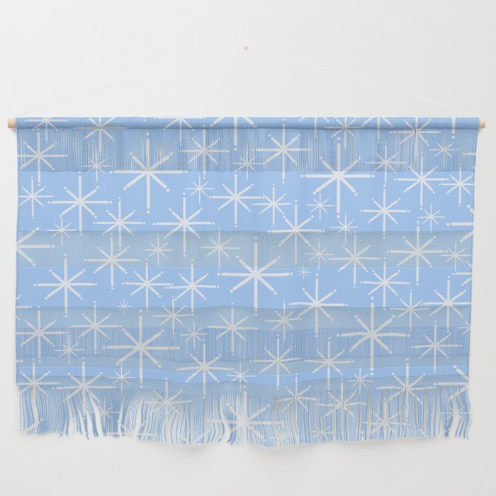 Light Blue Mid Century Modern Twinkling Stars Retro Atomic Pastel Pattern Wall Hanging Gallery Image 1