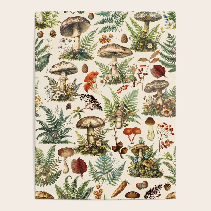 Woodland Vibes Mushroom And Fern Pattern Poster Gallery Image 4