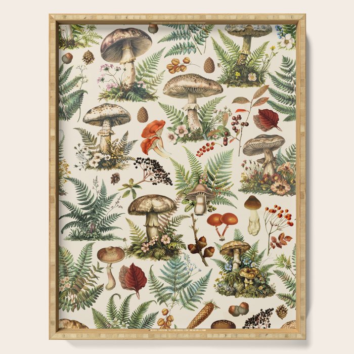 Woodland Vibes Mushroom And Fern Pattern Serving Tray Gallery Image 1