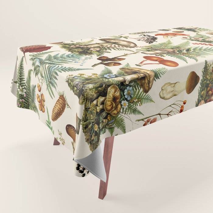 Woodland Vibes Mushroom And Fern Pattern Tablecloth Gallery Image 1