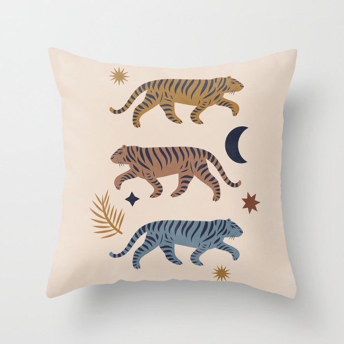 Celestial Tigers with Moon and Stars Throw Pillow Gallery Image 6