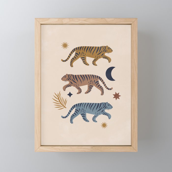 Celestial Tigers with Moon and Stars Mini Art Print Gallery Image 1