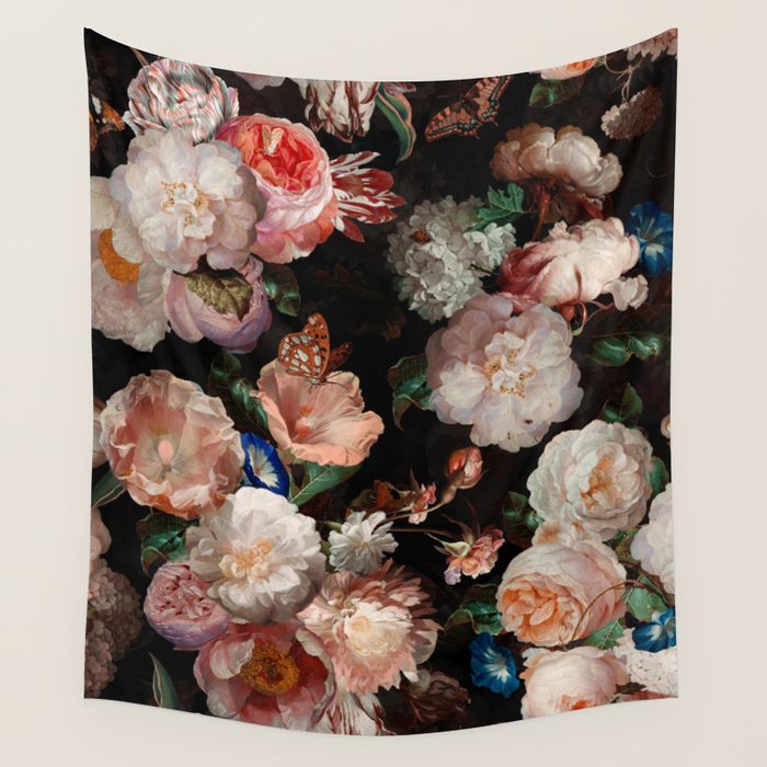 Baroque Flemish Rose Flowers Night Garden Wall Tapestry Gallery Image 1