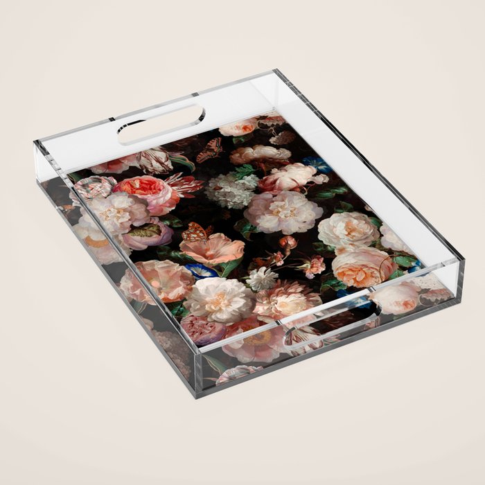 Baroque Flemish Rose Flowers Night Garden Acrylic Tray Gallery Image 1