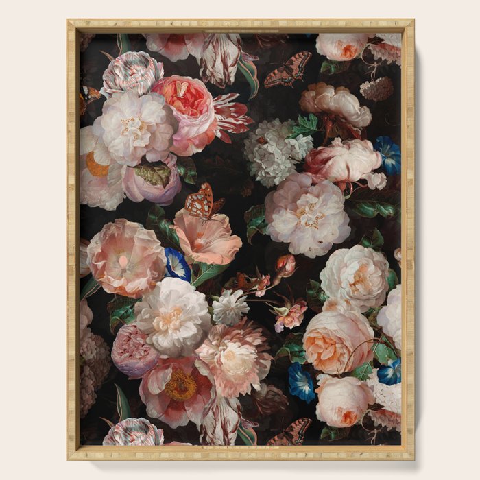 Baroque Flemish Rose Flowers Night Garden Serving Tray Gallery Image 1