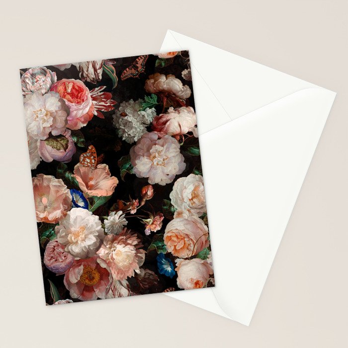 Baroque Flemish Rose Flowers Night Garden Stationery Card Gallery Image 2
