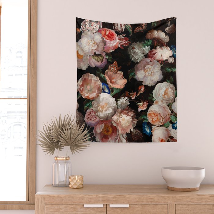 Baroque Flemish Rose Flowers Night Garden Wall Tapestry Gallery Image 2