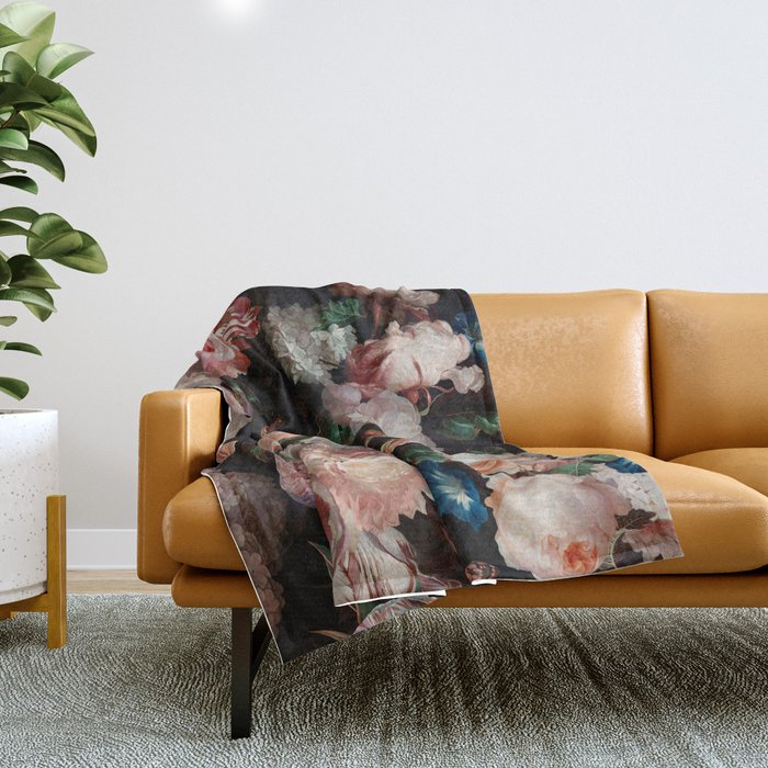Baroque Flemish Rose Flowers Night Garden Throw Blanket Gallery Image 1