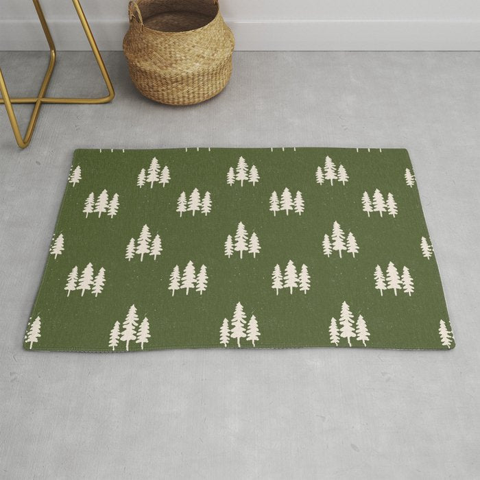Forest Green Pines Trees Wanderlust Pattern Rug Gallery Image 1
