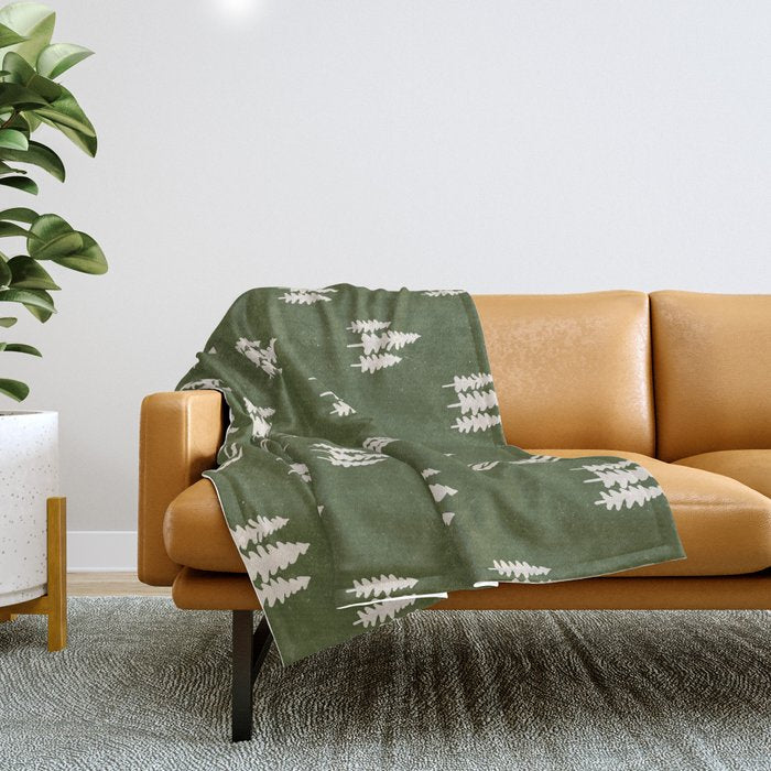 Forest Green Pines Trees Wanderlust Pattern Throw Blanket Gallery Image 1