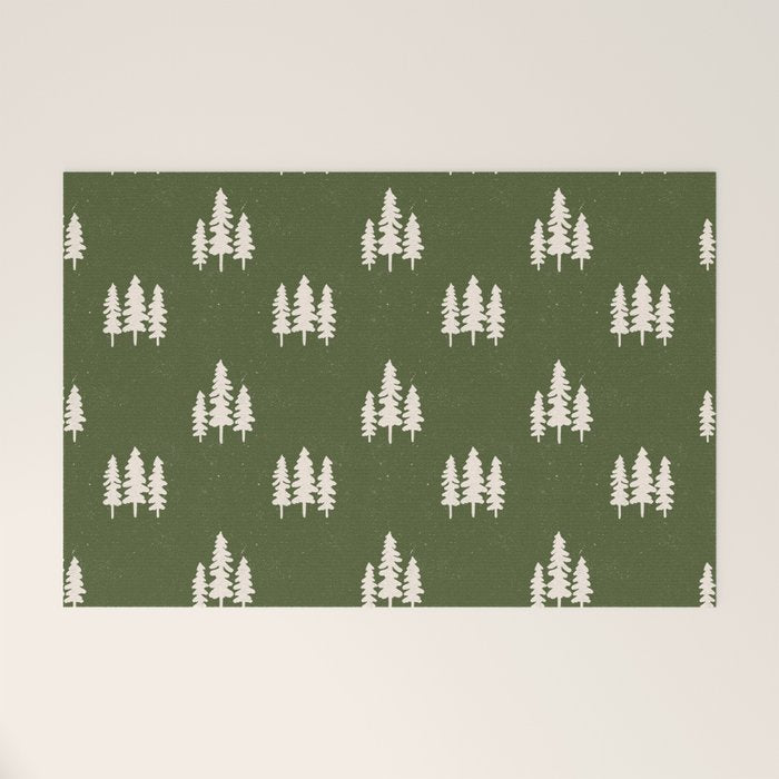 Forest Green Pines Trees Wanderlust Pattern Welcome Mat Gallery Image 1