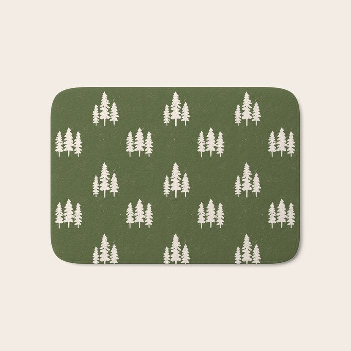 Forest Green Pines Trees Wanderlust Pattern Bath Mat Gallery Image 1