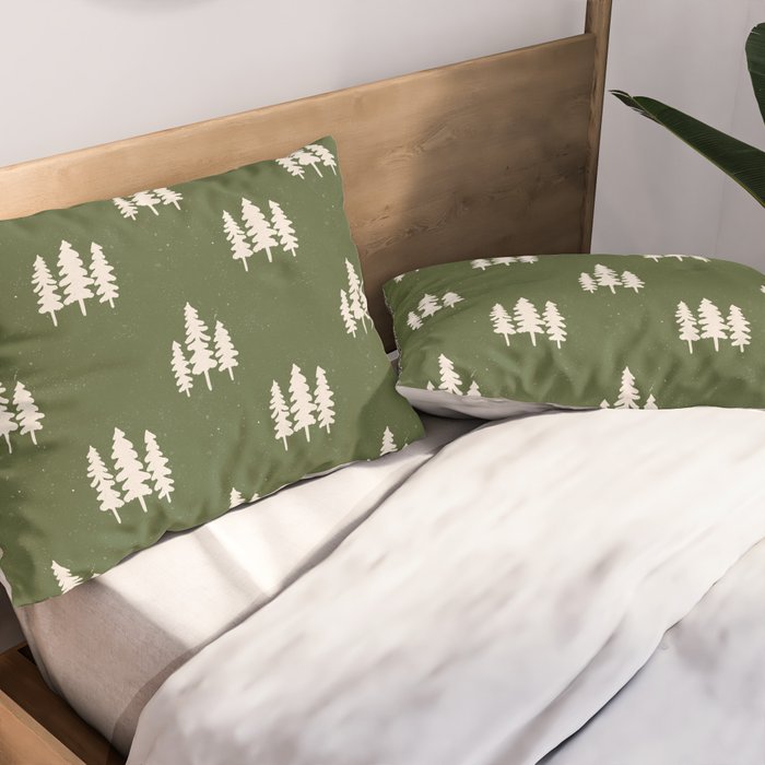 Forest Green Pines Trees Wanderlust Pattern Pillow Sham Gallery Image 2