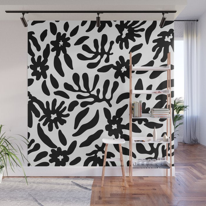 Black and white flower nature pattern Wall Mural Gallery Image 1
