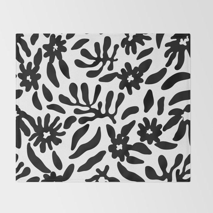 Black and white flower nature pattern Throw Blanket Gallery Image 2