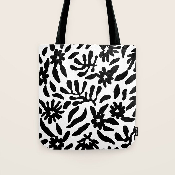 Black and white flower nature pattern Tote Bag Gallery Image 1