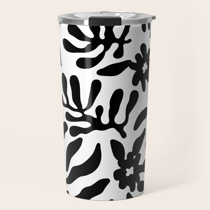Black and white flower nature pattern Travel Mug Gallery Image 1