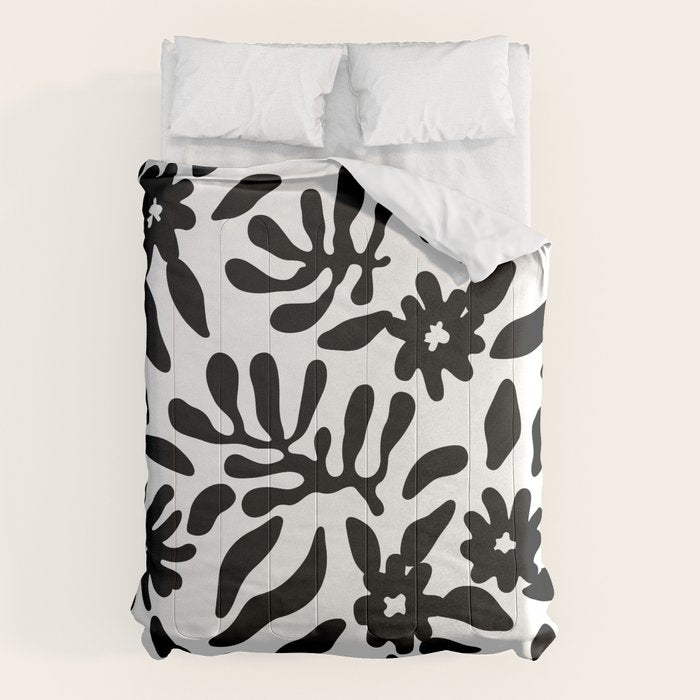 Black and white flower nature pattern Comforter Gallery Image 1