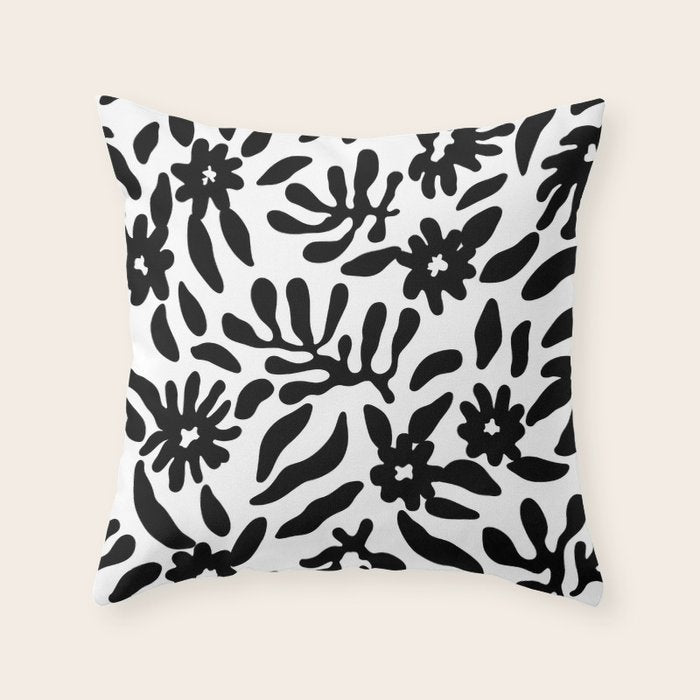 Black and white flower nature pattern Throw Pillow Gallery Image 6