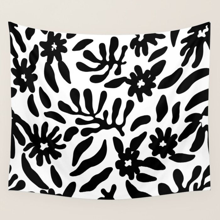 Black and white flower nature pattern Wall Tapestry Gallery Image 4