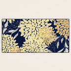 Floral Leaves and Blooms, Yellow and Navy Blue Desk Mat Gallery Image 3