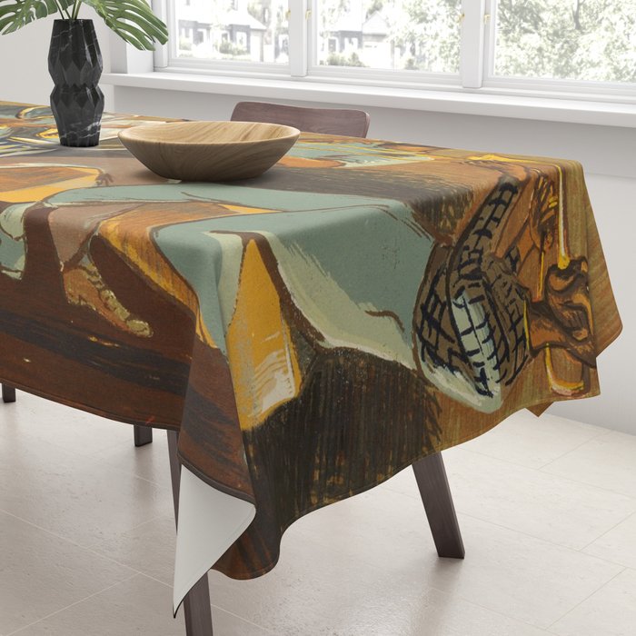 African American Masterpiece 'Harlem Musicians' WPA musical painting by Elizabeth Olds Tablecloth Gallery Image 3