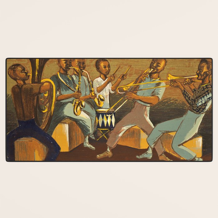 African American Masterpiece 'Harlem Musicians' WPA musical painting by Elizabeth Olds Desk Mat Gallery Image 3