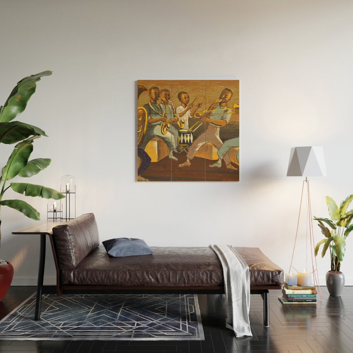 African American Masterpiece 'Harlem Musicians' WPA musical painting by Elizabeth Olds Wood Wall Art Gallery Image 2