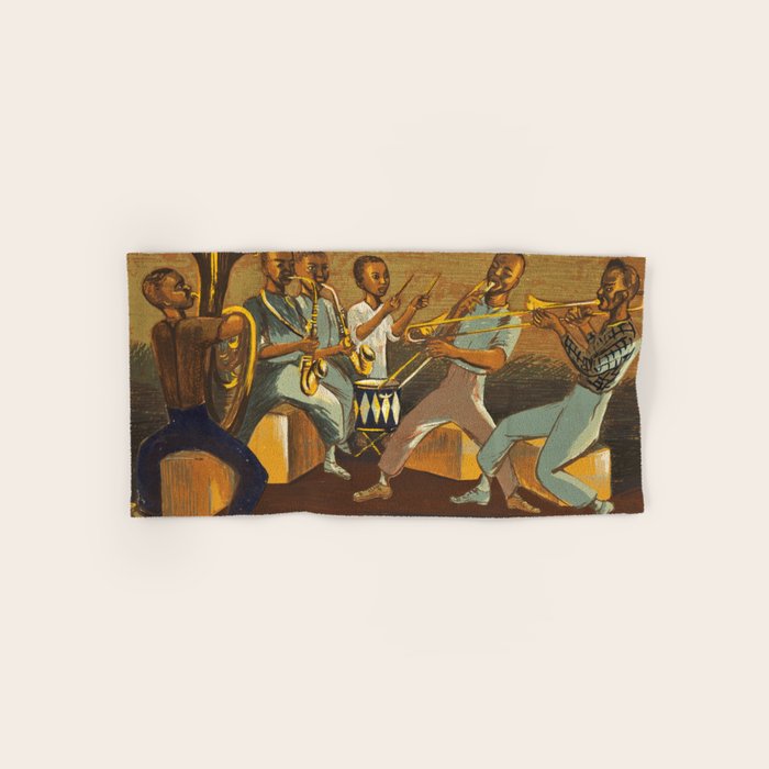 African American Masterpiece 'Harlem Musicians' WPA musical painting by Elizabeth Olds Bath Towel Gallery Image 1