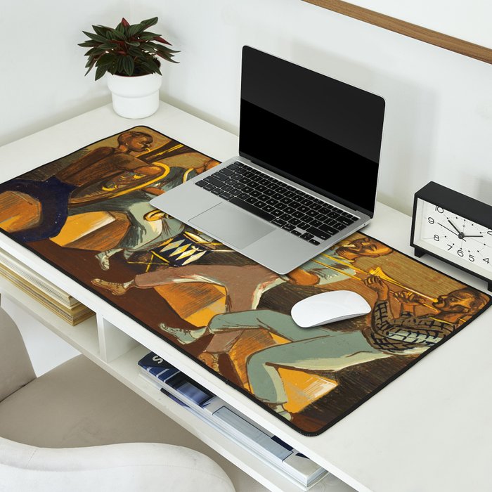 African American Masterpiece 'Harlem Musicians' WPA musical painting by Elizabeth Olds Desk Mat Gallery Image 2