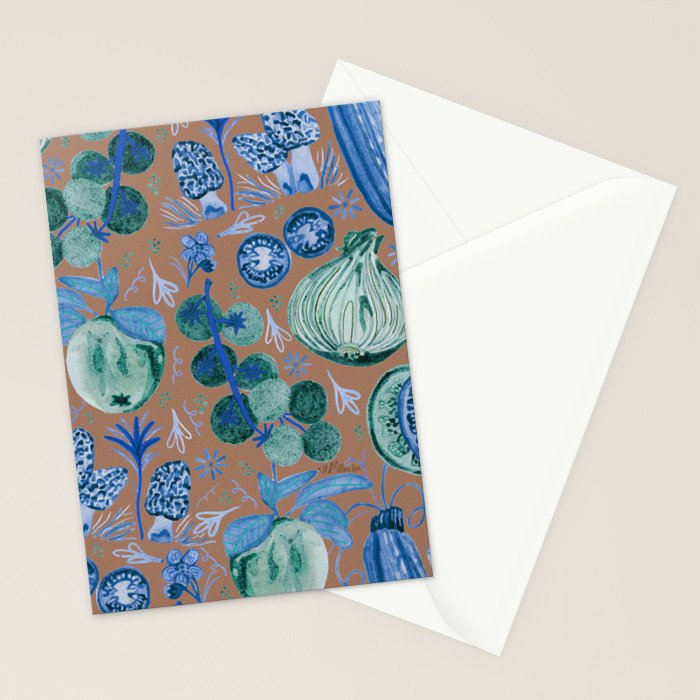 Garden Vegetables & Fresh Fruit in Blue Midnight Stationery Card Gallery Image 2